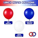 100 Pack Red, White & Blue Balloons for Celebrations