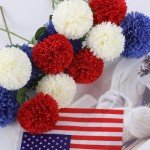 12 Pcs Patriotic Artificial Chrysanthemums for Home Decor