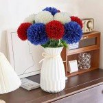 12 Pcs Patriotic Artificial Chrysanthemums for Home Decor