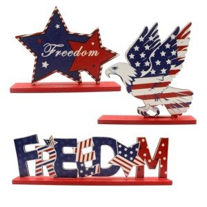 Wooden Star Eagle Patriotic Desk Decor Set