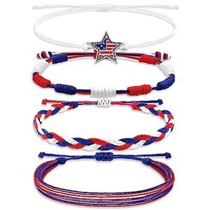 Red, White, and Blue Patriotic Friendship Bracelets - 4 Pack