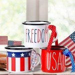 3Pcs Red White Blue Mini Coffee Mugs