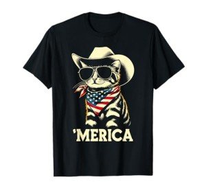 Funny Patriotic 'Merica Cat T-Shirt for Everyone