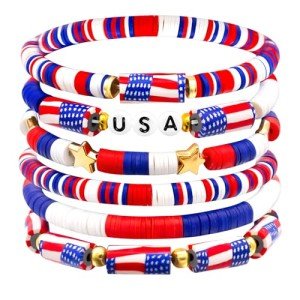 USA Flag Clay Bead Bracelet Set - 6PCS