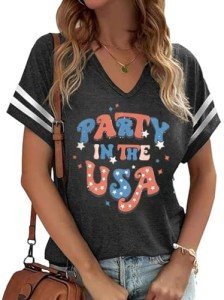 Women’s Patriotic V-Neck American Flag Shirt