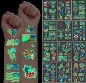 Glow in the Dark 4th of July Tattoos, 90 Pcs