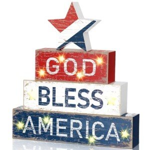 God Bless America Wooden Block Table Centerpieces