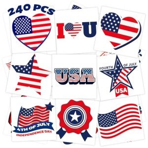 240 Patriotic Temporary Tattoos for Kids - Independence Day Fun