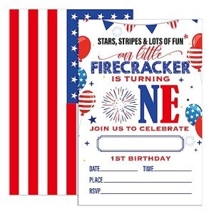 Patriotic 1st Birthday Invitations - Set of 20