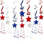 Patriotic Shooting Stars Swirl Decorations - 30pc
