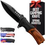 Tactical Spring Assisted Knife with Wood Handle