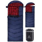 REDCAMP Flannel Sleeping Bag for Adults, Large Comfortable Cotton Sleeping Bags for Camping with Detachable Hood, Red Plaid with 4lbs Filling (91"x33")