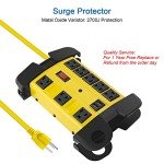 Heavy Duty Power Strip with USB, Workshop 8 Outlet Surge Protector 2700 Joules, Industrial Metal 15Amp Power Strip, 6FT Extension Cord and Wide Spaced. Yellow
