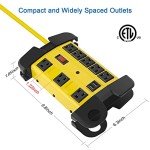Heavy Duty Power Strip with USB, Workshop 8 Outlet Surge Protector 2700 Joules, Industrial Metal 15Amp Power Strip, 6FT Extension Cord and Wide Spaced. Yellow