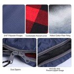 REDCAMP Flannel Sleeping Bag for Adults, Large Comfortable Cotton Sleeping Bags for Camping with Detachable Hood, Red Plaid with 4lbs Filling (91"x33")
