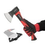 INTERTOOL Hatchet, Wood Axe, Small Camp Hand Axe, 1.3 lbs, Firewood, Camping, Chopping, Splitting, Throwing, Shock Absorbing Fiberglass Anti-Slip Handle, 15" HT-0261