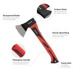 INTERTOOL Hatchet, Wood Axe, Small Camp Hand Axe, 1.3 lbs, Firewood, Camping, Chopping, Splitting, Throwing, Shock Absorbing Fiberglass Anti-Slip Handle, 15" HT-0261