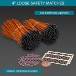 4" Brown Stick Black Tip Espresso Matches (200 Count, + Striking Stickers) | Decorative Unique & Fun for Your Home, Gifts, Accessories & Events | Premium Long Wood Safety Matches by Thankful Greetings