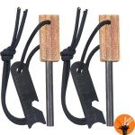 ULTLAT Fire Starter (2-Pack) for Camping, Hiking and Emergency Survival Kits, All-Weather Magnesium Ferro Rod with Waxed Fire Tinder Paracord (28inch)&6-in-1 Multi-Tool&Pine Handle Survival Igniter