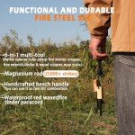 ULTLAT Fire Starter (2-Pack) for Camping, Hiking and Emergency Survival Kits, All-Weather Magnesium Ferro Rod with Waxed Fire Tinder Paracord (28inch)&6-in-1 Multi-Tool&Pine Handle Survival Igniter