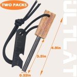 ULTLAT Fire Starter (2-Pack) for Camping, Hiking and Emergency Survival Kits, All-Weather Magnesium Ferro Rod with Waxed Fire Tinder Paracord (28inch)&6-in-1 Multi-Tool&Pine Handle Survival Igniter