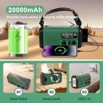 Hand Crank Emergency Radio, NOAA/AM/FM Weather Radio, Solar Radio, 20000MAH Rechargeable Battery Powered with USB Charging LED Flashlight Reading Lamp Headphone Jack, SOS Alarm for Emergency