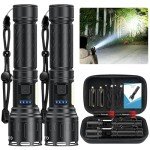 Rechargeable Magnetic Flashlights 100,000 High Lumens, Super Bright LED Powerful Flashlight 8 Modes with COB Work Light, Waterproof Handheld Flash Light for Camping (2 Pack with Leather Box, Black)