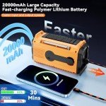 Emergency Weather Radio - AM/FM/NOAA Hand Crank Radio with 15W Fast Charge, 20000mAh Solar Power Bank, Multi-Function Flashlight & SOS Alarm (Orange)