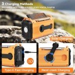 Emergency Weather Radio - AM/FM/NOAA Hand Crank Radio with 15W Fast Charge, 20000mAh Solar Power Bank, Multi-Function Flashlight & SOS Alarm (Orange)