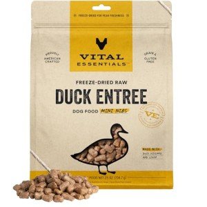Vital Essentials Freeze Dried Raw Dog Food, Duck Mini Nibs Entree, 25 oz