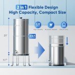 Purewell 3-Stage 0.01μm Ultra-Filtration Gravity Water Filter System, NSF/ANSI 42&372 Certification, 304 Stainless Steel Countertop System with 2 Filters and Stand, Reduce 99% Chlorine, 2.25G, PW-OB
