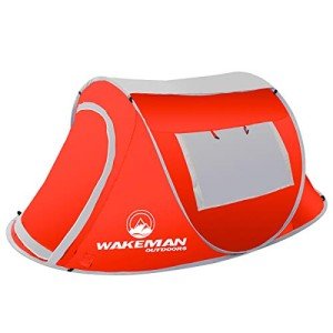 Pop-up Tent 2 Person, Water Resistant Barrel Style Tent for Camping with Rain Fly and Carry Bag, Sunchaser 2-Person Tent by Wakeman Outdoors (Red)