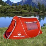Pop-up Tent 2 Person, Water Resistant Barrel Style Tent for Camping with Rain Fly and Carry Bag, Sunchaser 2-Person Tent by Wakeman Outdoors (Red)