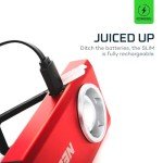 NEBO Slim Work Light, USB Rechargeable Bright Pocket Light with Clip, Hook and Magnetic Base for Hands-Free Lighting Portable COB LED Dimmable Flashlight 500 Lumens -Red