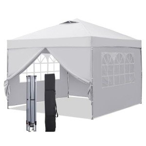GDY 10x10ft Pop Up Canopy Tent with Sidewalls, Outdoor Canopy Tent, Beach Gazebo, Easy Set up Gazebo for Events, Parties, Camping, White.