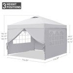GDY 10x10ft Pop Up Canopy Tent with Sidewalls, Outdoor Canopy Tent, Beach Gazebo, Easy Set up Gazebo for Events, Parties, Camping, White.