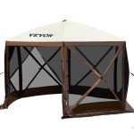 VEVOR 12 * 12ft 6 Sided Pop-up Canopy Shelter Tent with Mesh Windows, Portable Carry Bag, Stakes, Large Shade Tents for Outdoor Camping, Lawn and Backyard, Brown/Beige