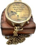 Nautical Hut Military Compass for Hiking and Survival- Waterproof Brass Pocket with Leather Carry Case & Chain Camping Hunting Climbing Exploring Geology Outdoor Activities, Brown, 2 inch
