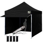 Eurmax USA 10 x 10 Pop up Canopy Commercial Tent Outdoor Party Canopies with 4 Removable Zippered Sidewalls and Roller Bag Bonus 4 Canopy Sand Bags & 24 Squre Ft Extended Awning(Black)
