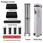 Eurmax USA 10 x 10 Pop up Canopy Commercial Tent Outdoor Party Canopies with 4 Removable Zippered Sidewalls and Roller Bag Bonus 4 Canopy Sand Bags & 24 Squre Ft Extended Awning(Black)