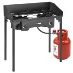 VIVOHOME 150,000 BTU Double Burner Propane Stove, Heavy-Duty Outdoor Portable Camp Stove with Windscreen & Detachable Legs for Camping, Backyard, BBQ Cookouts