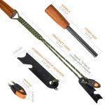 HDSSY Fire Starter Survival Tool - Handmade Wooden Handle 3/8"" Thick Ferro Rod with Striker and Umbrella Rope Waterproof Iron Rod Flint and Steel Fire Starter Kit, Black