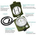 VinTeam Compass, Hiking Compass Military Compass Multifunctional Waterproof Metal Sighting Compass with Carrying Bag and Bubble Levels for Hiking Camping Climbing Biking-Bronze