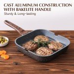 SENSARTE Nonstick Grill Pan for Stove Tops, Versatile Griddle with Pour Spouts, Square Big Cooking Surface, Durable Skillet Indoor & Outdoor Grilling. PFOA Free, 9.5 Inch