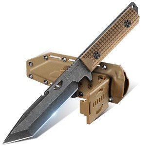 Dragon Creek Tactical Survival Knife With Kydex Sheath D2 Steel Blade G10 Full Tang Handle Outdoor Knife for Camping Hiking Gift Men Brown