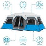 CORE 12 Person Instant Cabin Tent with LED Lights | Large 3 Room Family Lighted Pop Up Tent for 2 Minute Camp Setup | Included Storage Pockets for Camping Accessories