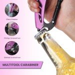 FUNBRO Pink Multitool Carabiner Knife, 6-in-1 Self Defense Keychain Multi Tools with Window Breaker, Bottle Opener and Screwdriver, EDC Gear Gadget for Women Mom Camping Hiking