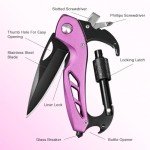 FUNBRO Pink Multitool Carabiner Knife, 6-in-1 Self Defense Keychain Multi Tools with Window Breaker, Bottle Opener and Screwdriver, EDC Gear Gadget for Women Mom Camping Hiking