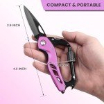 FUNBRO Pink Multitool Carabiner Knife, 6-in-1 Self Defense Keychain Multi Tools with Window Breaker, Bottle Opener and Screwdriver, EDC Gear Gadget for Women Mom Camping Hiking