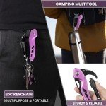 FUNBRO Pink Multitool Carabiner Knife, 6-in-1 Self Defense Keychain Multi Tools with Window Breaker, Bottle Opener and Screwdriver, EDC Gear Gadget for Women Mom Camping Hiking